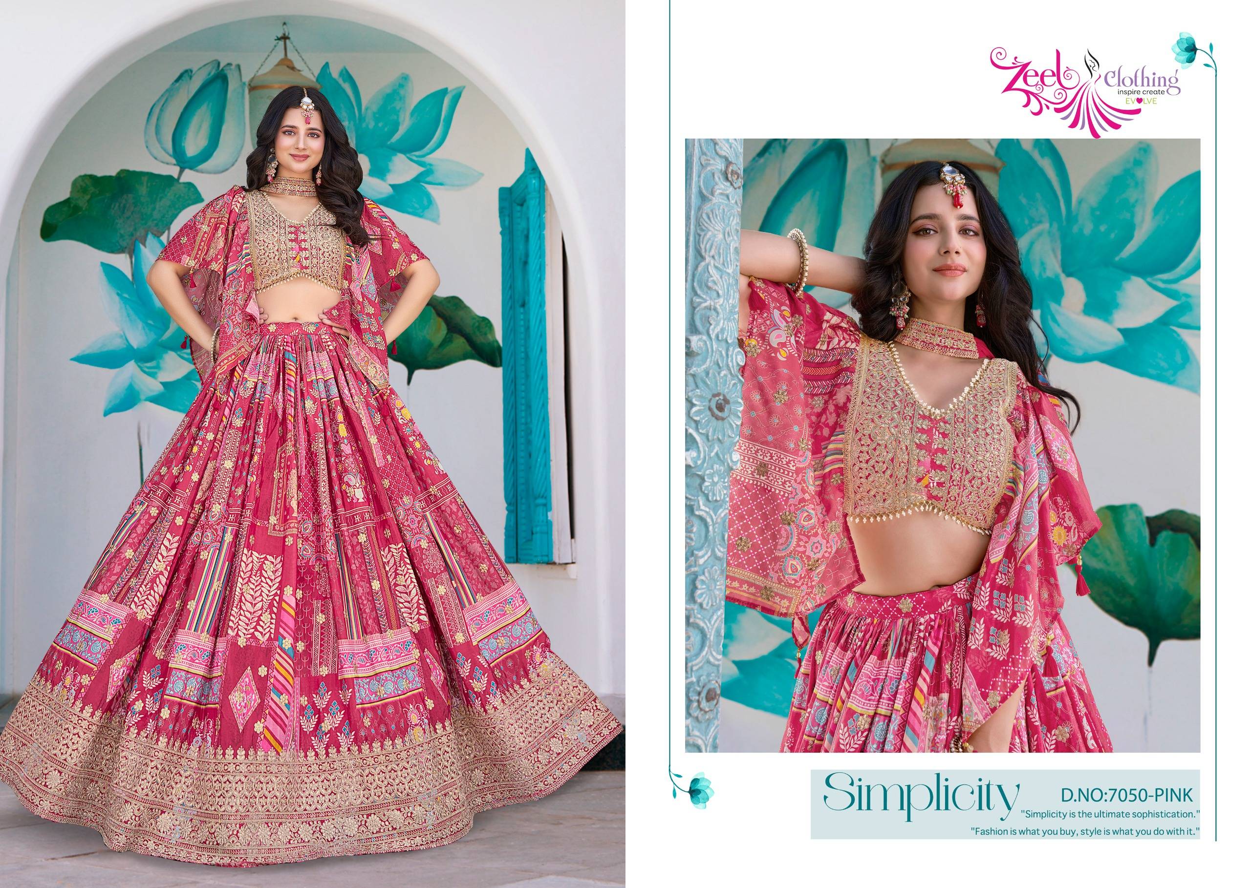 Queen By Zeel Clothing 7050 Colours Series Designer Beautiful Collection Occasional Wear & Party Wear Chinnon Silk Lehengas At Wholesale Price